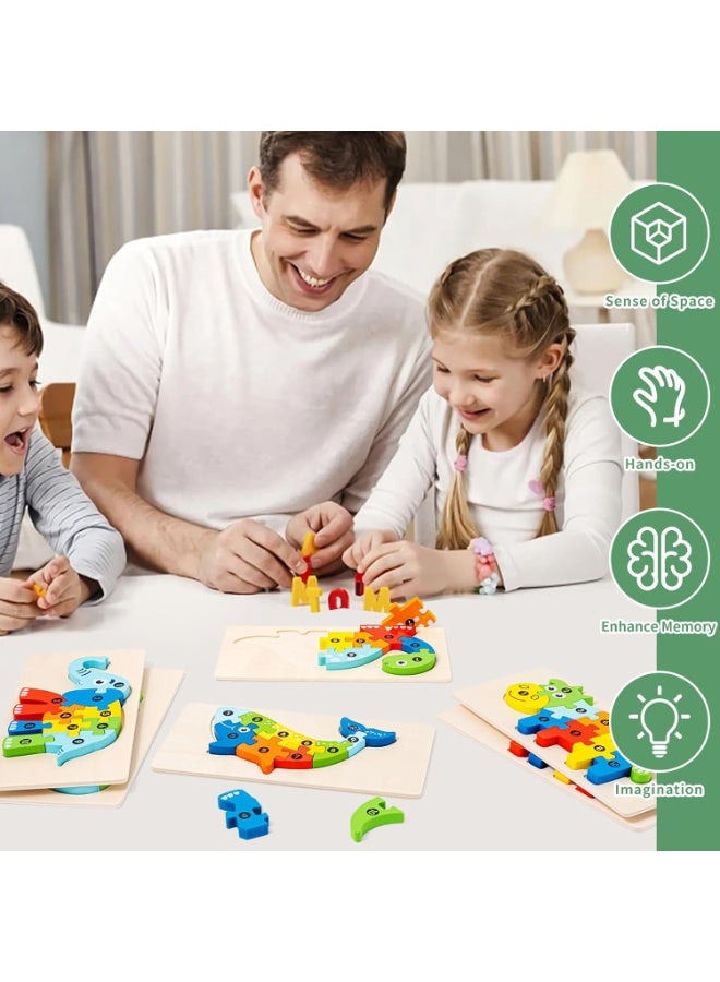 6 Pack Wooden Animal Toddler Puzzles for Kids Ages 3-5, Baby Montessori Toys for Kids Age 3 4 5 6 Years, 6 Animal Patterns Learning Jigsaw Toys for 3 Year Olds for Girl Boy Ideal Gift - Image 5